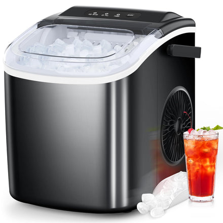 COWSAR Máquina de hielo para encimera, máquina de hielo portátil con autolimpieza, 26.4 libras/24 horas, 9 cubos de hielo en 6 minutos, cesta de hielo y cuchara, ideal para el hogar, cocina, bar