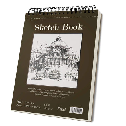Cuaderno de bocetos de 9 x 12 pulgadas, bloc de bocetos encuadernado en espiral superior, 1 paquete de 100 hojas (68 libras/100 g/m²), cuaderno de bocetos artístico, papel de escritura para niños,