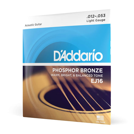 D'Addario Cuerdas Guitarra Acustica - Cuerdas de Guitarra - Cuerdas de Guitarra Acustica - EJ16 - Extra Ligero, 12-53 - 1-Paquete, 1-Pack, Light, 12-53