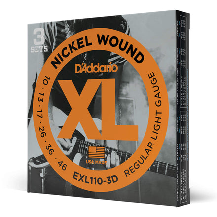 D'Addario EXL110-3D Cuerdas de Guitarra Eléctrica Bobinadas en Níquel, Luz Regular, 10-46, 3 Juegos, 10-46, Regular Light, 3-Pack