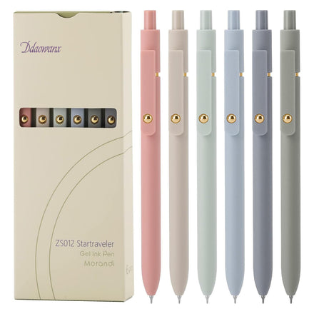 Ddaowanx Bolígrafos de gel de 0,7 mm, tinta negra de secado rápido, punta fina, escritura suave, suministros escolares, regalos para mujeres y hombres (6 x Morandi negro)