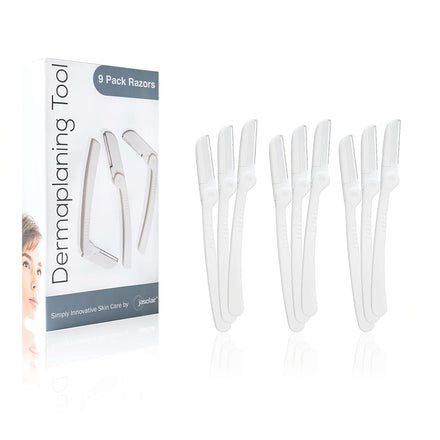 Dermaplaning Tool (9 razuradoras) - Prácticas máquinas depiladoras de cejas y razuradoras faciales para mujer - Ayuda a exfoliar y suavizar la piel - Incluye un Ebook con instrucciones de uso