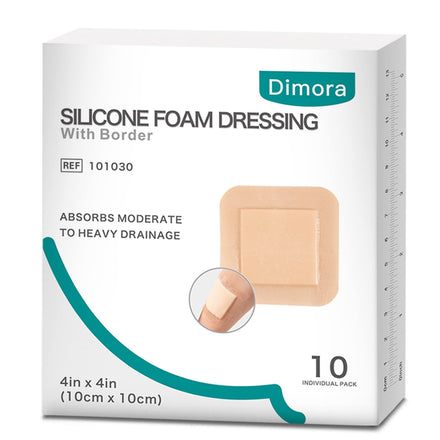 Dimora Apósito de espuma de silicona con adhesivo de borde, 10 x 10 cm, vendaje de primeros auxilios para el cuidado de heridas, paquete de 10