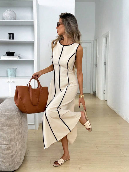 Easowa Women's Casual Sleeveless Dress with Round Neck and Color Blocks, Suitable for Everyday Use in Summer