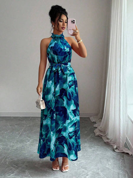 Elenzga Elegant Floral Print Dress for Work and Vacation on the Island