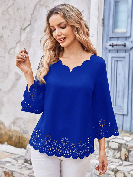 EMERY ROSE Camisa para uso diario de mujer, sencilla y lisa, con mangas tres cuartos