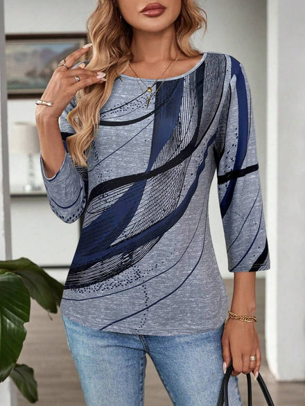 EMERY ROSE Camiseta casual de mujer con cuello redondo a rayas, otoño
