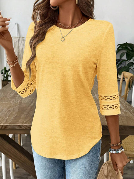 EMERY ROSE Camiseta de color liso con dobladillo curvo, primavera otoño