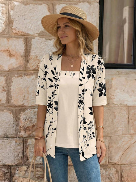 EMERY ROSE Camiseta estampada de mujer de verano con estampado floral y de hojas, 2 en 1, camisetas gráficas para mujeres