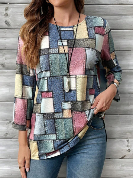 EMERY ROSE Camisetas gráficas para mujer de manga tres cuartos y estilo casual a cuadros