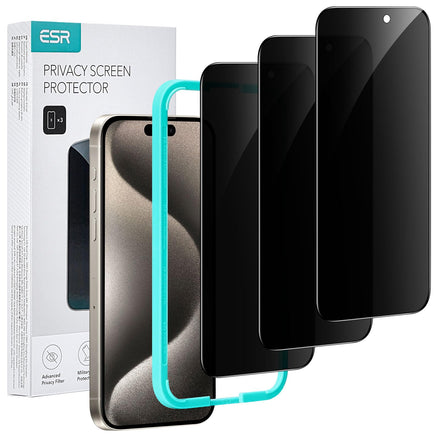ESR Protector de Pantalla de Privacidad para iPhone 15 Pro Max, Cristal Templado Antiespía, Bordes Microcurvados, Compatible Funda, 3 Pack