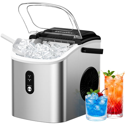 EUHOMY Máquina de hielo de diseño compacto, ajuste de un botón, 9 cubitos de hielo en 2 tamaños, limpieza automática, alertas inteligentes, tapa transparente, color negro, para oficina, cocina