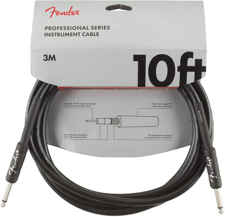 Fender Professional Series Cable de Instrumento para Guitarra, 3m, Recto/Recto, Negro