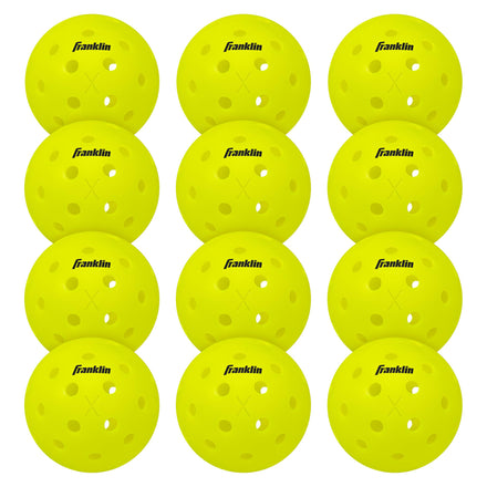 Franklin Sports Pelotas de Pickleball X-40 para Exteriores, aprobadas por Estados Unidos (USAPA), Paquete de 12 Unidades, Color Amarillo óptico, Bola Abierta de EE. UU
