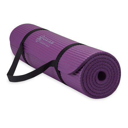 Gaiam Essentials - Esterilla de Yoga Gruesa para Fitness y Ejercicio Con Correa de Transporte, Morado, 72 x 24 x 2/5 Pulgadas (10 mm)