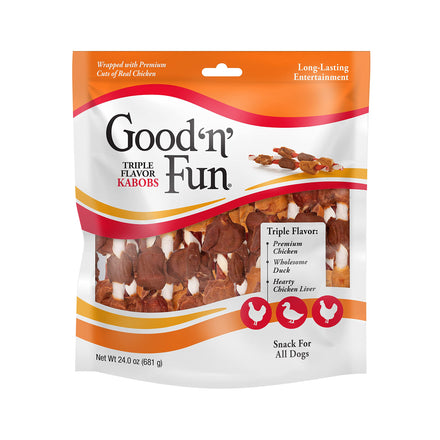 Good'N'Fun - Brochetas de Cuero Crudo con Triple Sabor para Perros, 1.5 Libras (Paquete de 1)