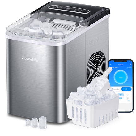 GoveeLife - Máquina de hielo inteligente portátil para encimera, máquina de hielo con función de autolimpieza, 9 cubos de hielo en 6 minutos, 12 kg/24 horas, control por voz para cocina, fiesta