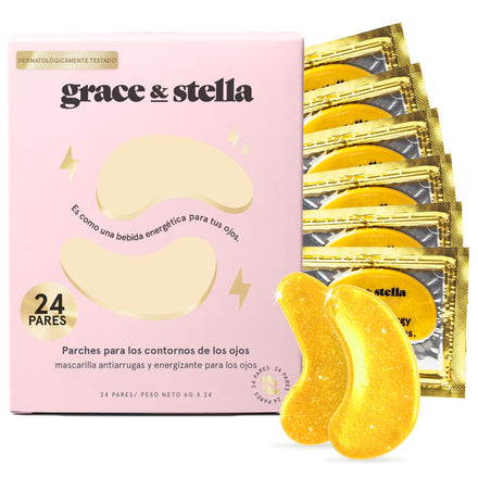 Grace and Stella Parches Ojos Bolsas y Ojeras para Reducir Ojeras, Bolsas, Arrugas - Parches Ojos de Gel, Cuidado Personal Vegano No Testado en Animales [24 Pares, Oro]