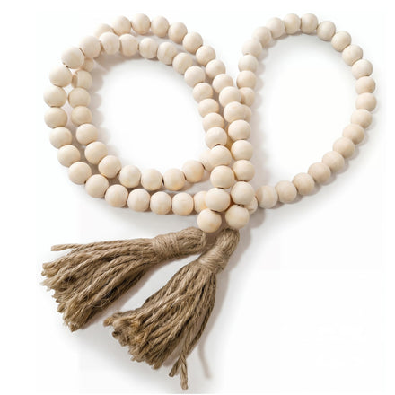 Guirnalda de Cuentas de Madera de Estilo rústico de 147,3 cm con borlas, Estilo Boho, Cuentas Grandes para Colgar en la Pared