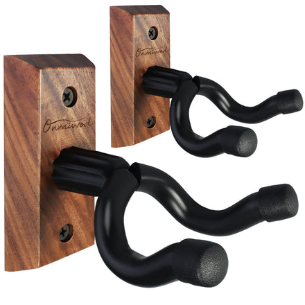 Guitar Wall Mount 2 Pack, Black Walnut Wood Guitar Hanger, U-Shaped Guitar Wall Hanger Wall Mount, Guitar Holder Mount Hook Stand Wall for Acoustic, Electric Guitar, Mandolin, Bass, Banjo