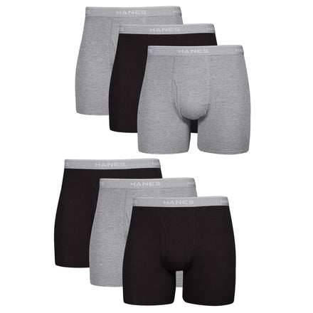 Hanes Men's Tagless Boxer with ComfortFlex Waistband Brief, Black/Gray-6, Large
