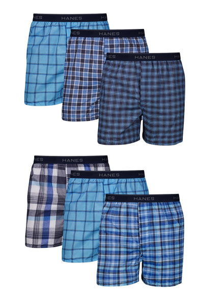 Hanes Men's Woven Boxers, 6 Pack, Tartan Plaid, Large