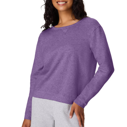 Hanes Women's V-Notch Pullover Fleece Sweatshirt, Violet Splendor Heather, Large