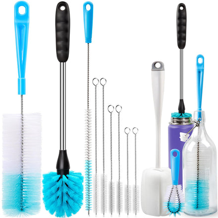 Holikme Juego de 8 cepillos de limpieza para botellas, limpiador de botellas de mango largo para lavar botellas de cerveza de cuello estrecho, decantador de vino, cubierta de taza, color blanco
