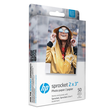 HP Sprocket 2x3” (5,1x7,5 cm) Premium Zink Papel fotográfico adhesivo precortado 50 hojas, compatible con impresoras fotográficas HP Sprocket.
