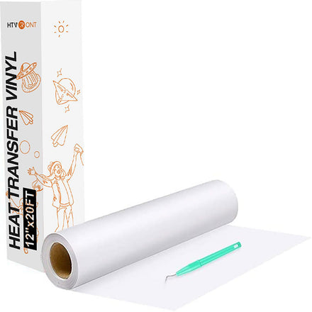 HTVRONT - Rollos de vinilo HTV de transferencia de calor, de 30,5 cm x 6,1 metros para camisetas, vinilo para planchar para todas las máquinas de corte, fácil de cortar y de retirar las partes sobrantes, para creaciones con vinilo térmico, color blanco