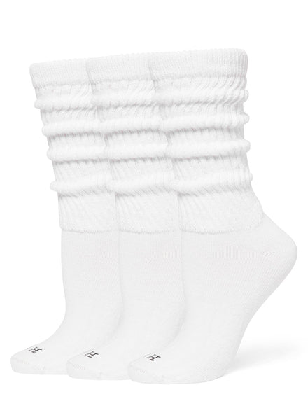 HUE Women's Slouch Sock 3 Pair Pack, White/White/White, One Size