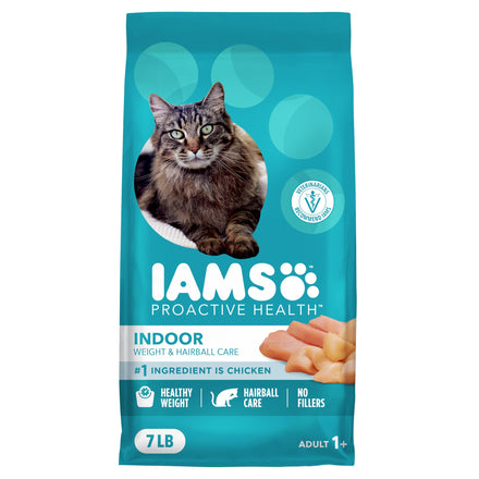 IAMS Proactive Health - Alimento seco para gatos adultos con control de peso y cuidado de bolas de pelo, receta de pollo y pavo, bolsa de 7 libras