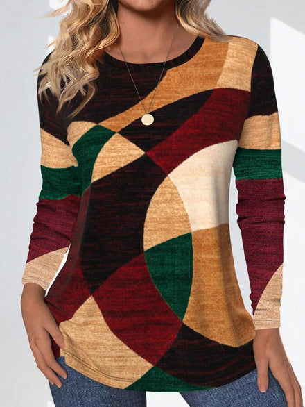 INAWLY Camiseta de manga larga ajustada con estampado bicromo informal de otoño
