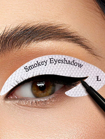 Juego de 64 piezas de plantillas profesionales para sombras de ojos y delineador, material de tela no tejida, 4 estilos, con herramientas auxiliares adhesivas para sombras de ojos y delineador -
