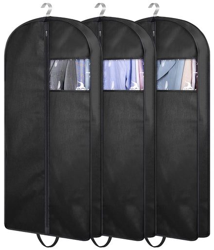 KIMBORA Bolsas de traje de 43 pulgadas para almacenamiento en el armario y viajes, bolsas de ropa colgantes reforzadas para hombre, cubierta de traje con asas para ropa, abrigos, chaquetas, camisas (3