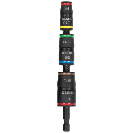 Klein Tools 32907 Destornillador de impacto, set de llaves de vaso de impacto SAE 7 en 1, llaves abatibles para tuercas de 1/4, 5/16, 11/32, 3/8, 7/16 y 1/2", portapuntas de 1/4", eje de 5"