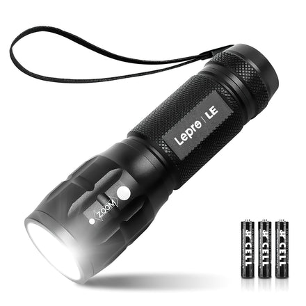 Lepro Linterna LED LE1000, Portátil Linternas LED Alta Potencia con Zoom, IPX4 Impermeable Linterna Táctica de Aluminio para Ciclismo, Camping, Senderismo, Emergencia etc. [3 AAA Pilas Incluidas]