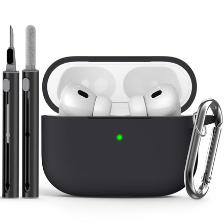 Ljusmicker Funda para AirPods Pro con Kit de Limpieza, Funda Protectora de Silicona Suave para Apple AirPod Pro de 2ª y 1ª generación, Accesorios para AirPods Pro 2/Pro con Llavero, Color Negro