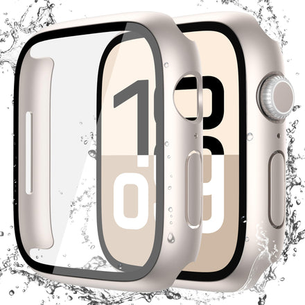 Misxi [Paquete de 2] Funda rígida impermeable con vidrio templado compatible con Apple Watch Series 10 (2024) de 46 mm, funda protectora ultrafina anticaídas resistente para iWatch protector de