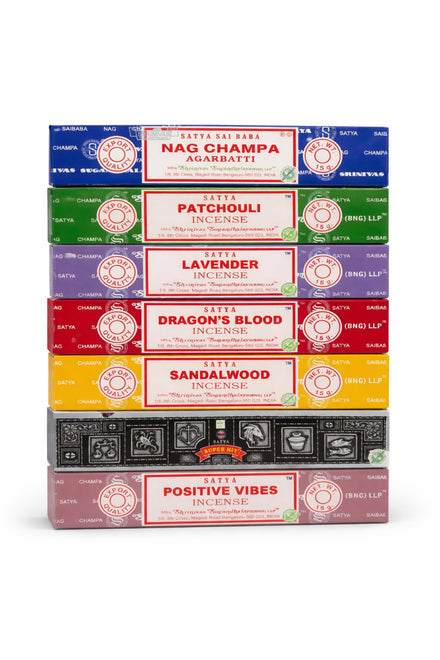 Nag Champa - Paquete de Varillas de Incienso (15 g, 7 Aromas), enrolladas a Mano, no tóxicas, meditación y relajación, Paquete Regalo
