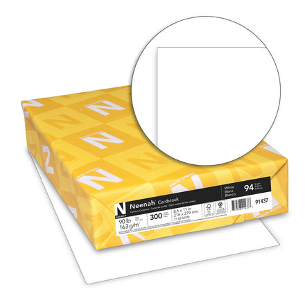 Neenah Cartulina, 8.5" x 11", 90 lb/163 GSM, blanco, 94 brillo, 300 hojas (91437)