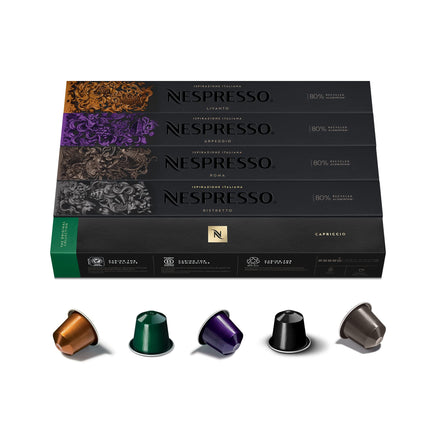 Nespresso Original Cápsulas de Café, 50 Cápsulas (10 Roma, 10 Ristretto, 10 Arpeggio, 10 Capriccio & 10 Livanto) para Máquina de Café, Cafetera, Tuestes Variados
