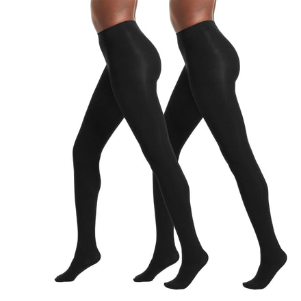 No Nonsense Mallas de control superopacas para mujer, suaves y delgadas, 90 denier, Negro/Negro, M
