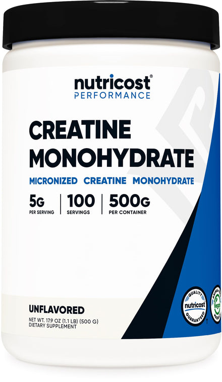 Nutricost Creatina Monohidratada Micronizada en Polvo 500G, 5000mg Por Porción (5g) - Creatina Monohidratada Micronizada, 100 Porciones para Resistencia, Crecimiento Muscular y Recuperación
