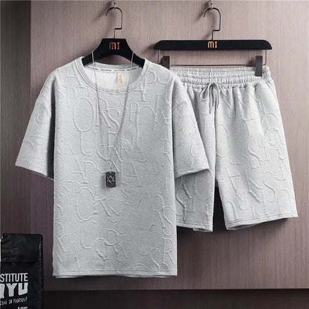Oem Customized Summer Suit Men's Trendy All Match Solid Color Casual Short Sleeved Tshirt Youth Top Korean Style