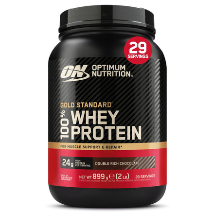 Optimum Nutrition Gold Standard 100% Whey, Proteína en Polvo, Sabor Doble Chocolate Rico, 899g, 29 Servicios, Paquete Puede Variar