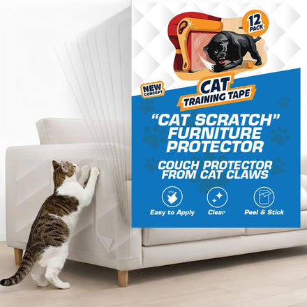 Panther Armor - Juego de 12 cintas adhesivas antiarañazos para gatos, doble cara, paquete 5 unidades XL 40,6 cm largo x 30,5 ancho, L 43,2 25,4 y 2 M 15,2 entrenamiento proteger los muebles