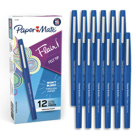 Paper Mate Flair - Bolígrafos de punta de fieltro, punta media (0.7 mm), colores surtidos, 1 paquete de 12