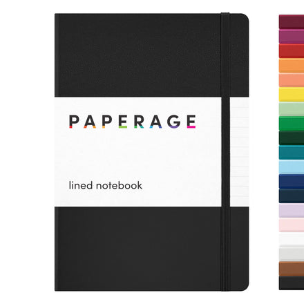 PAPERAGE Cuaderno de diario forrado, Tapa dura, Mediano 5.7 X 8 pulgadas, Papel grueso de 100 g/m². Úselo para la oficina, el hogar, la escuela o los negocios (Negro, Rayado)