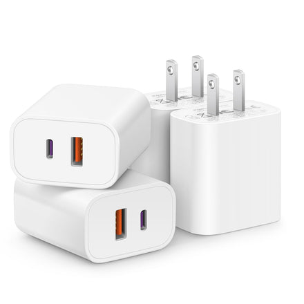 [Paquete de 4] Cargador USB C Bloque de carga rápida Multipuerto Cargador de pared [PD 20W USB-C y QC 3.0 Puerto USB] para IP 15/14/13/12/11/X/8, i Pad, Sam Sung, Google, Galaxy y más